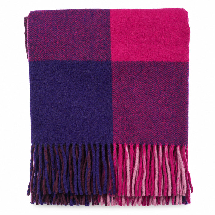 The Cosy Check – Recycled Wool Block-Check Herringbone Blanket - PURPLE MIX