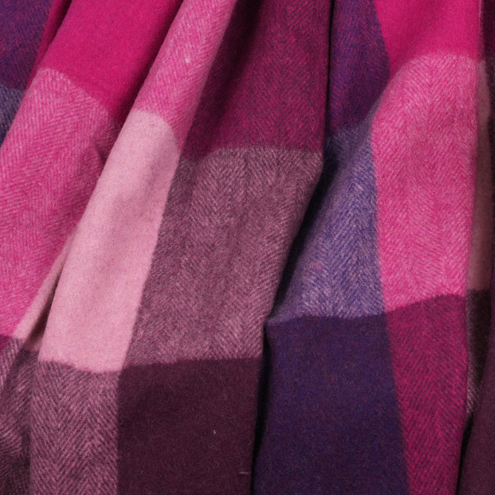 The Cosy Check – Recycled Wool Block-Check Herringbone Blanket - PURPLE MIX
