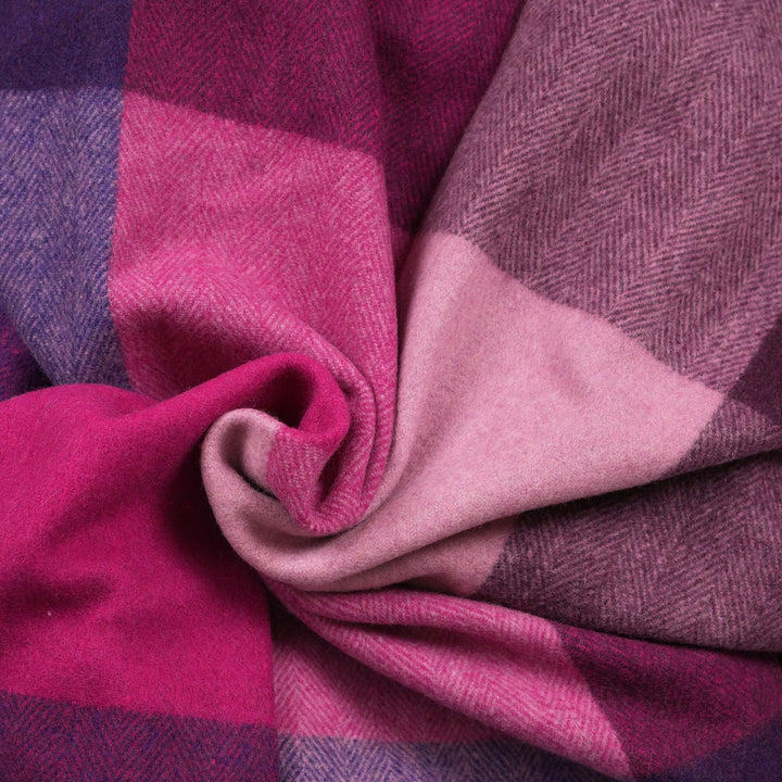 The Cosy Check – Recycled Wool Block-Check Herringbone Blanket - PURPLE MIX