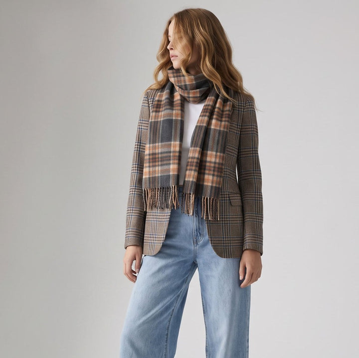 Balmoral 100% Cashmere Woven Scarf Tartan and Checks - Made in Scotland - TAWNEY