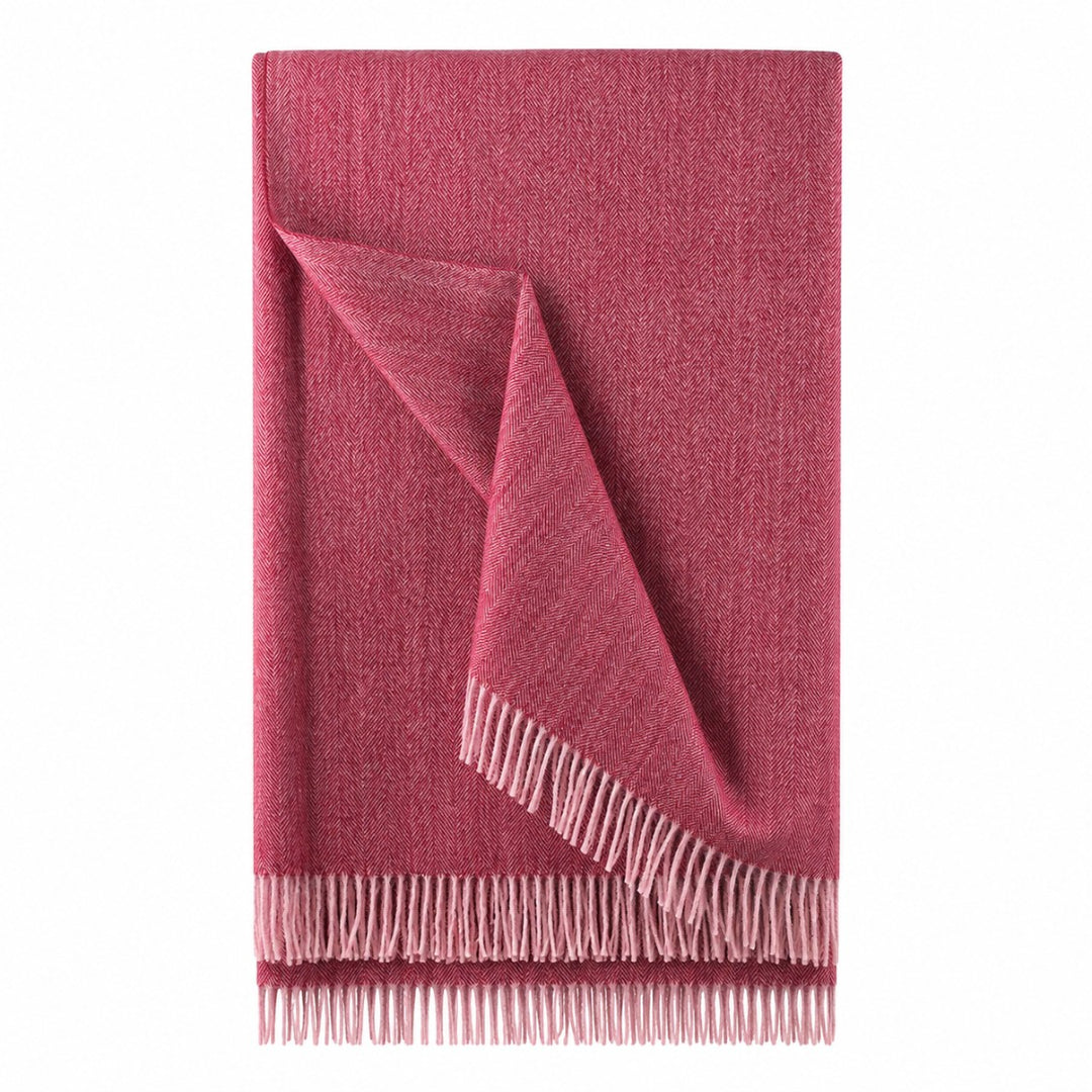 Recycled Wool Herringbone Blanket with Fringe - Soft Warm Throw - EMINENCE