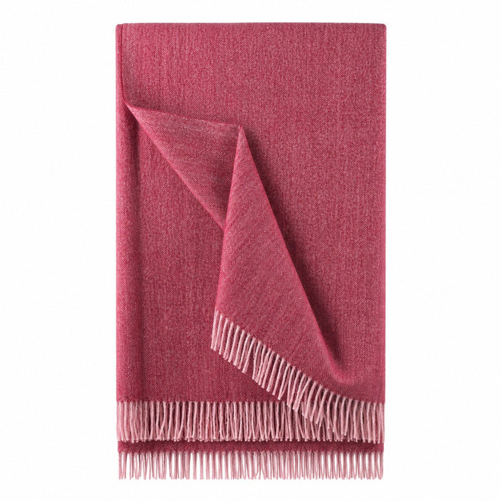 Recycled Wool Herringbone Blanket with Fringe - Soft Warm Throw - EMINENCE