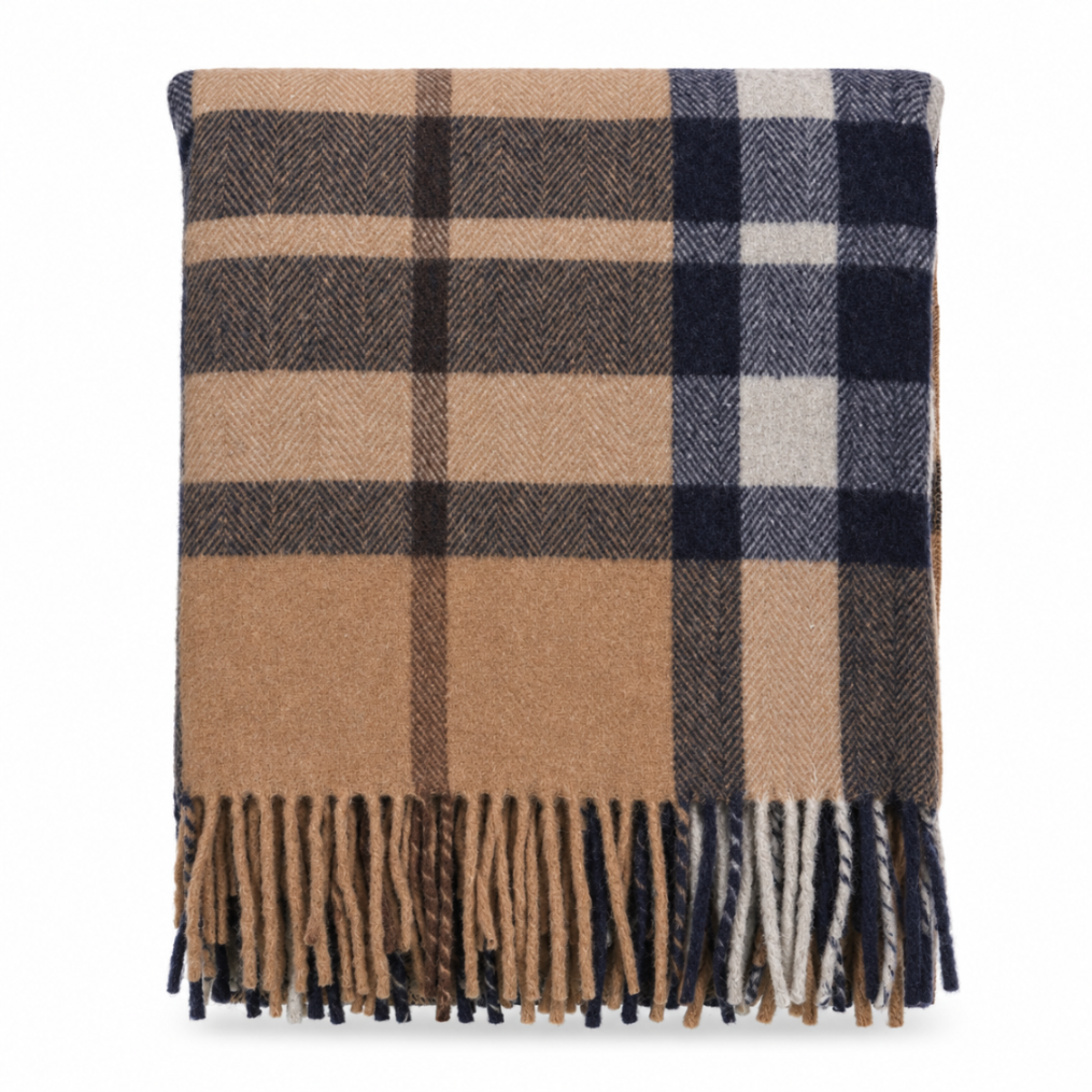 Scottish Tartan Wool-Blend Blanket Throw – Highland Comfort - EXPLODED SCOTTY THOMSON CAMEL