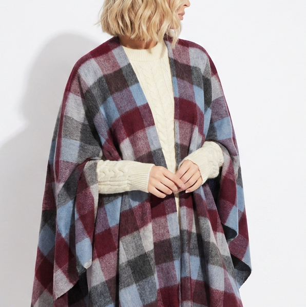 Edinburgh Long Lambswool Tartan Cape – Premium Plaid Wrap - Checkers Burgundy