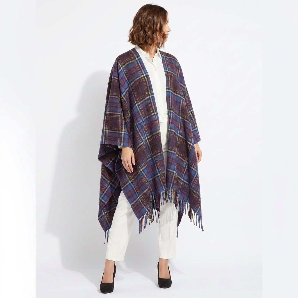 Edinburgh Lambswool Long Tartan Cape – Premium Plaid Wrap - Anderson