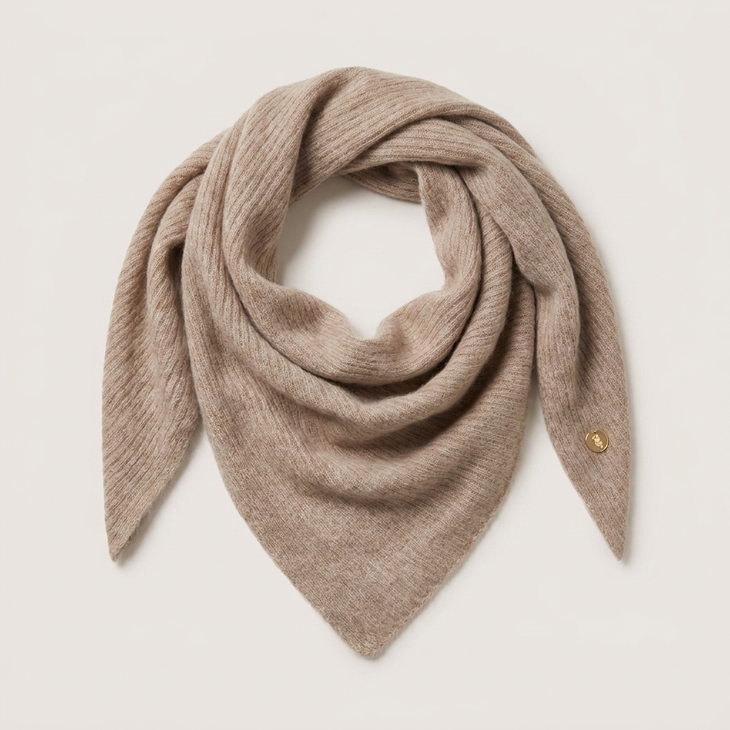 Pure Brushed Luxury Cashmere Triangle Head Scarf - WHEAT