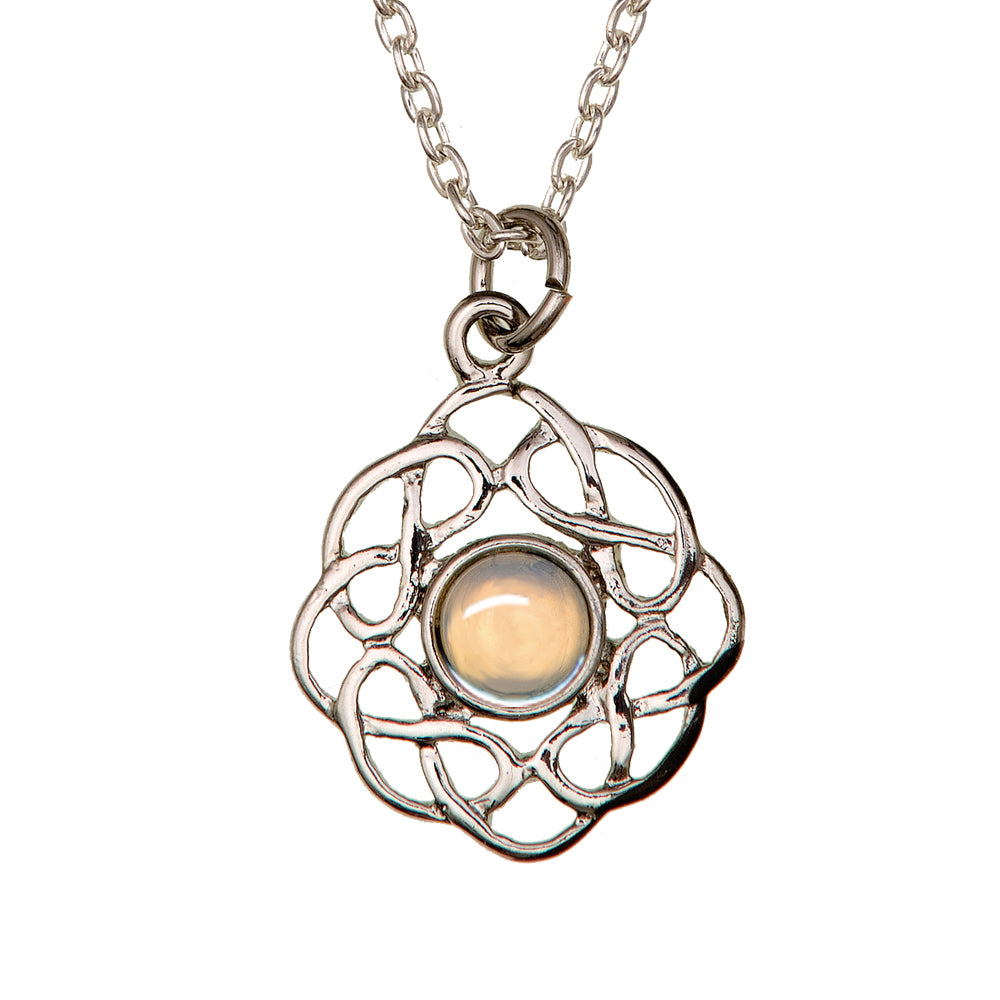 Art Pewter Celtic Birthstone Pendant – Silver-Plated Pewter - Made in Scotland - October (Opal)