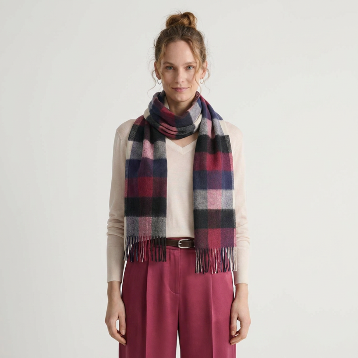 Edinburgh Cashmere Premium Lightweight Scarf - Ultra-Soft Luxury Wrap - 5 SQUARE TARTAN - BLUE/BLACK