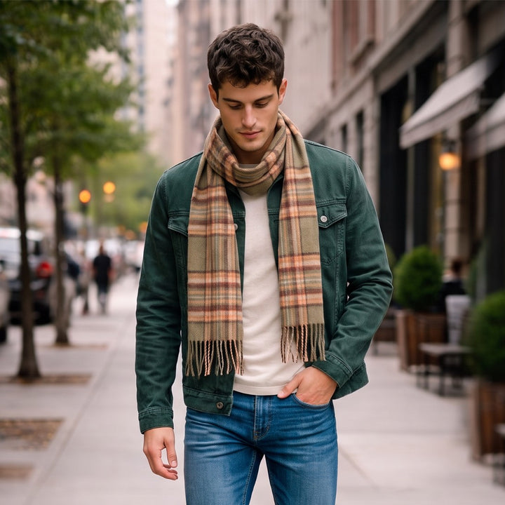 .Edinburgh 100% Lambswool Scarf – Premium Soft Wool Wrap - ROYAL STEWART VINTAGE GREEN