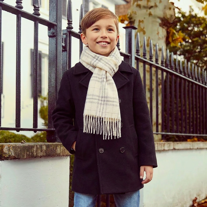 Kids 100% Lambswool Tartan Mini Scarf – Soft Children’s Wool Scarf - Thomson Pale Cream