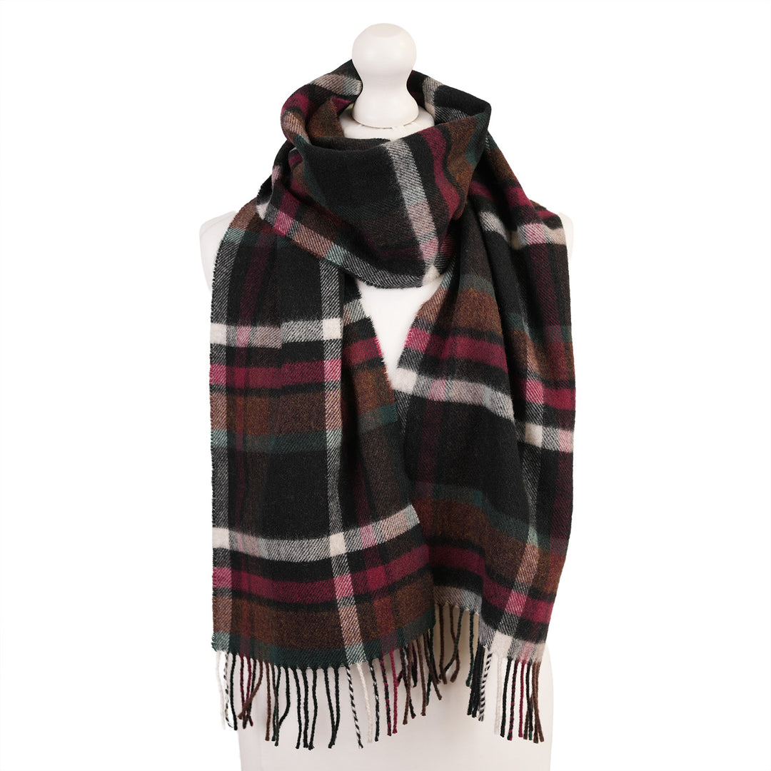 100% Lambswool Scarf – Traditional Tartan &amp; Check Designs - Made in Scotland - Abstract Dark