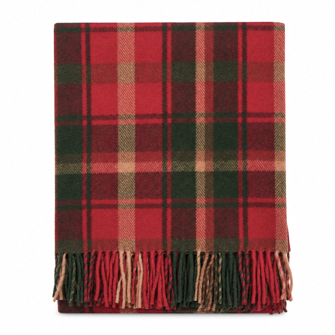 Scottish Tartan Wool-Blend Blanket Throw – Highland Comfort - DARK MAPLE