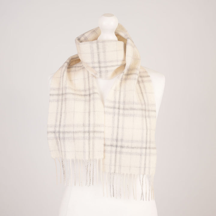 Kids 100% Lambswool Tartan Mini Scarf – Soft Children’s Wool Scarf - Thomson Pale Cream