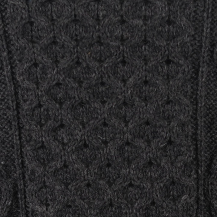 Unisex Grey 100% Wool Aran Cable Knit Crew Neck Jumper – Made in Ireland | Charcoal