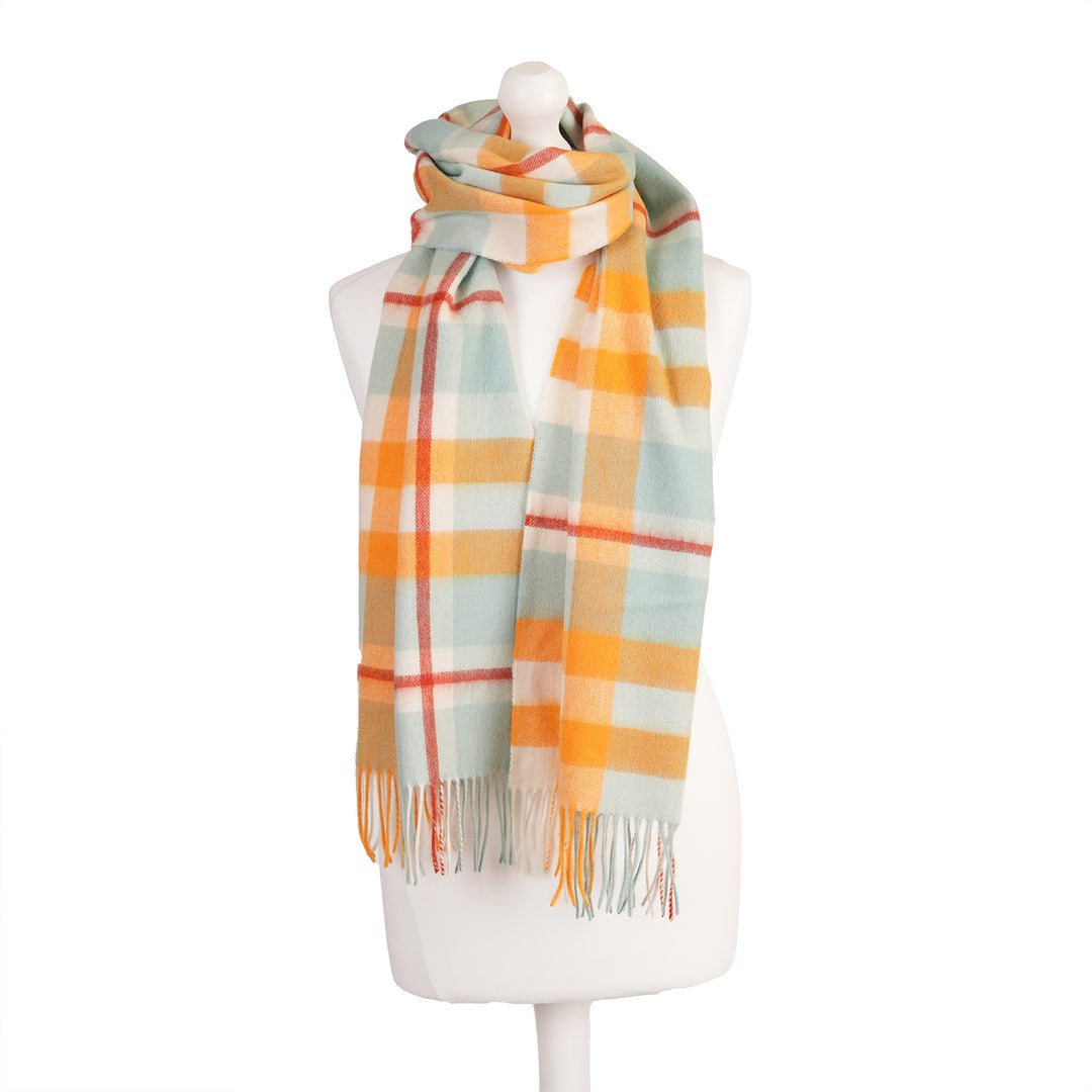 Heritage of Scotland 100% Lambswool Wide Scarf Soft Unisex Winter Wrap - Tartan &amp; Check Designs - Scotts Check Aqua Mix