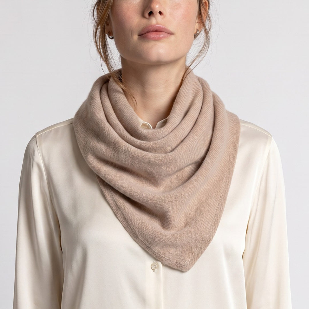 Women’s Luxury Ribbed Cashmere Triangle Scarf - SAND BEIGE