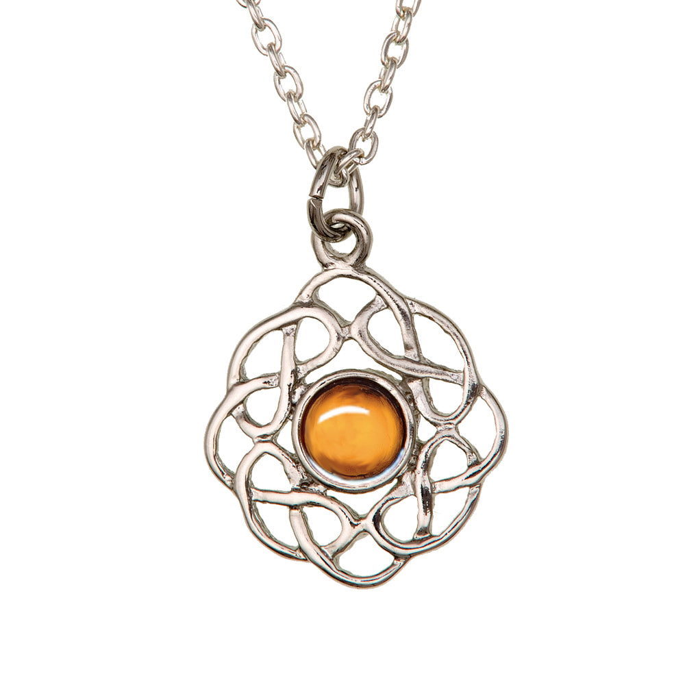Art Pewter Celtic Birthstone Pendant – Silver-Plated Pewter - Made in Scotland - November (Topaz)