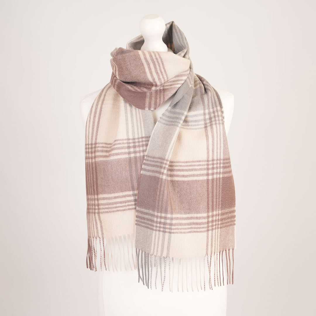 Edinburgh Cashmere Premium Lightweight Scarf - Ultra-Soft Luxury Wrap - Broken Check - Latte