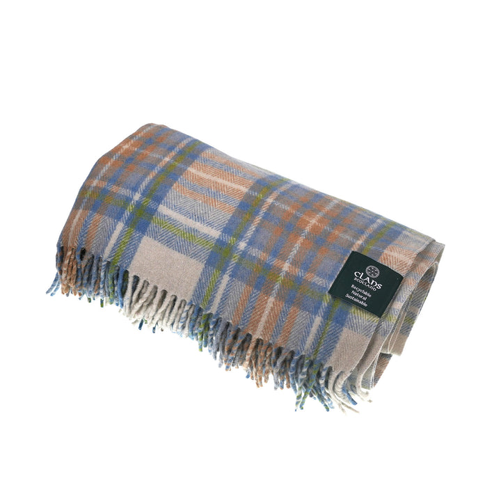 Scottish Tartan Wool-Blend Blanket Throw – Highland Comfort - STEWART MUTED BLUE