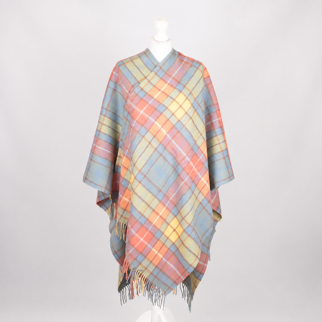 Edinburgh Long Lambswool Tartan Cape – Premium Plaid Wrap - Buchanan Acient