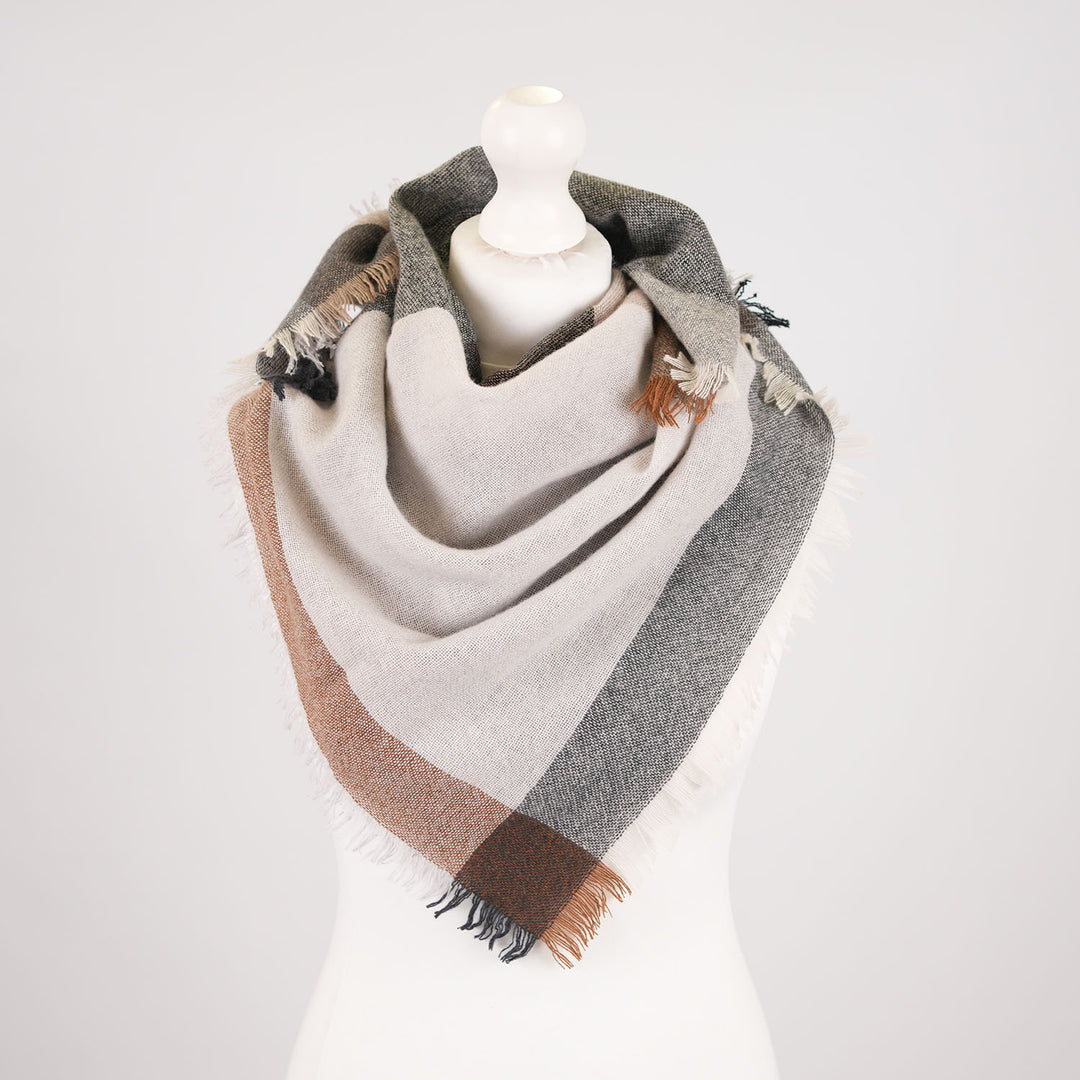 Earthy Block 100% Cashmere Square Scarf - MONOCHROME