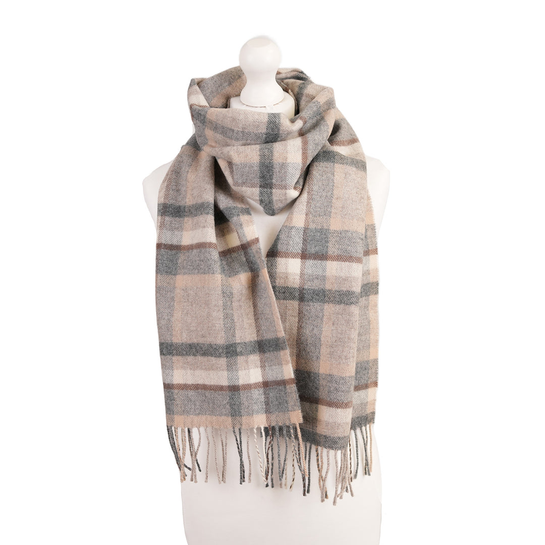 100% Lambswool Scarf – Traditional Tartan &amp; Check Designs - Made in Scotland - Abstract Natural