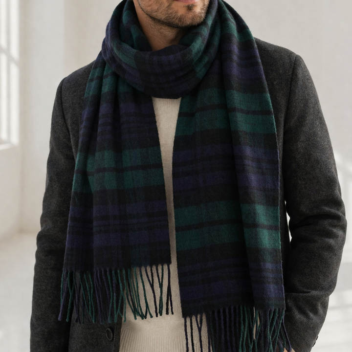 100% Lambswool Scarf – Traditional Tartan &amp; Check Designs - Made in Scotland - Black Watch