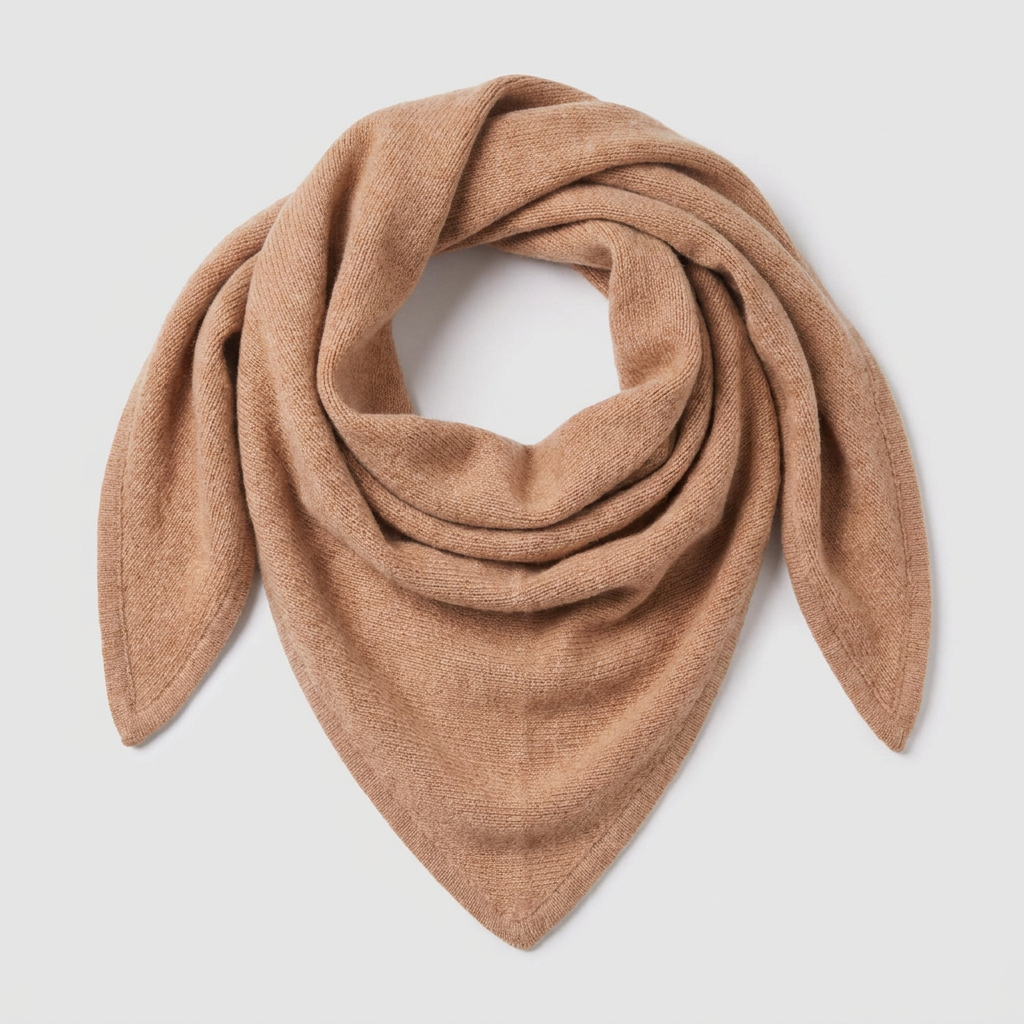 Women’s Luxury Ribbed Cashmere Triangle Scarf - CAMEL