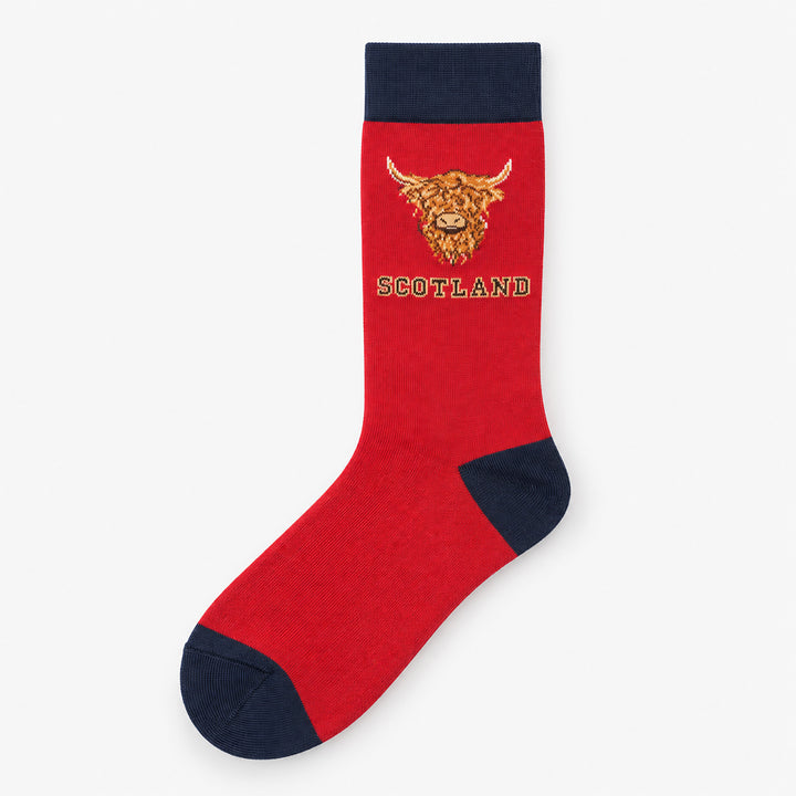 Men’s Luxury Bamboo Socks – Soft, Breathable &amp; Stylish Everyday Comfort - HIGHLAND COW 2 RED