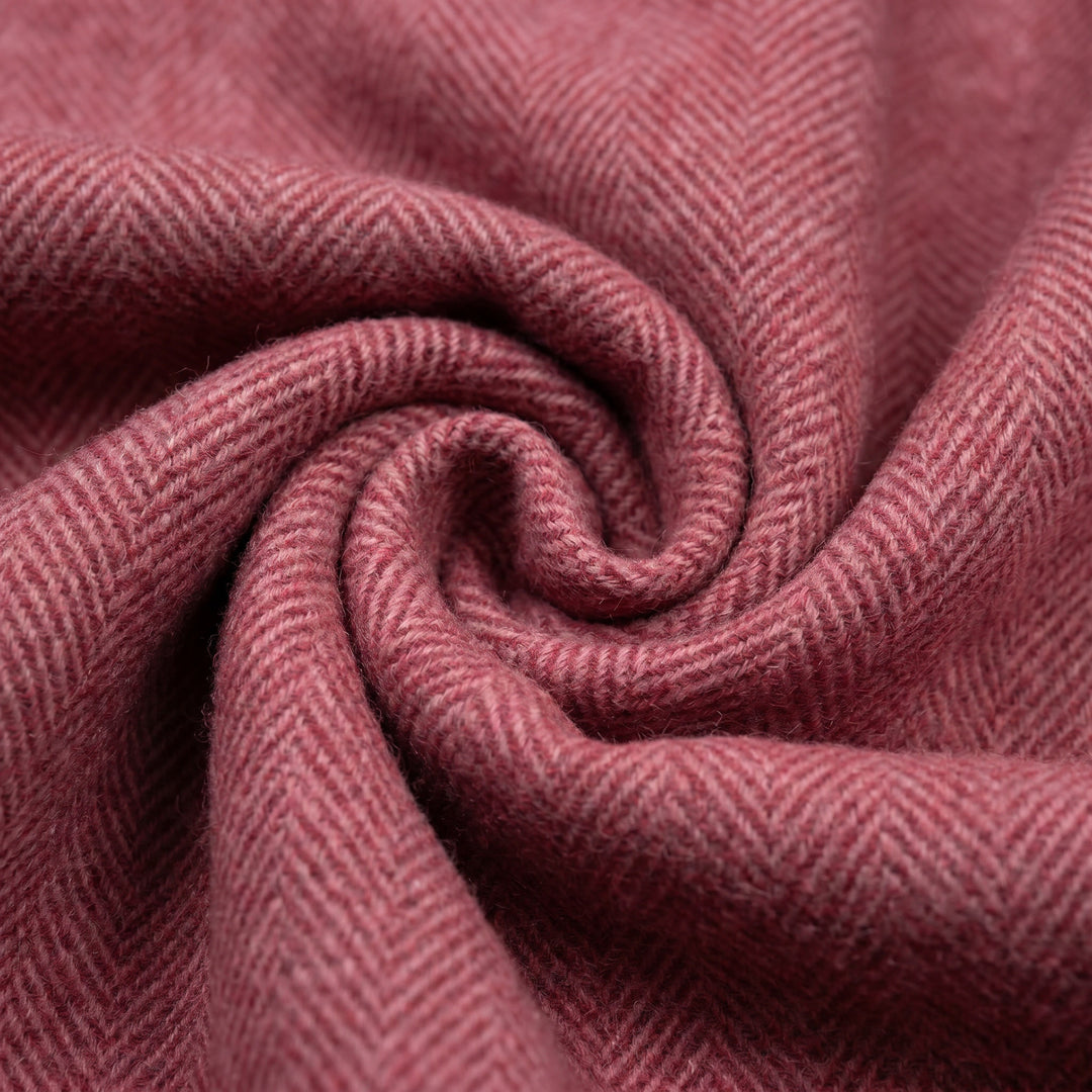 Recycled Wool Herringbone Blanket with Fringe - Soft Warm Throw - EMINENCE