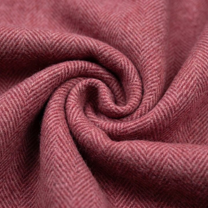 Recycled Wool Herringbone Blanket with Fringe - Soft Warm Throw - EMINENCE