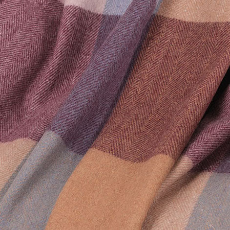 Highland Earth Tone Block Check Recycled Wool Blend Blanket - MULTI MAROON BLUE