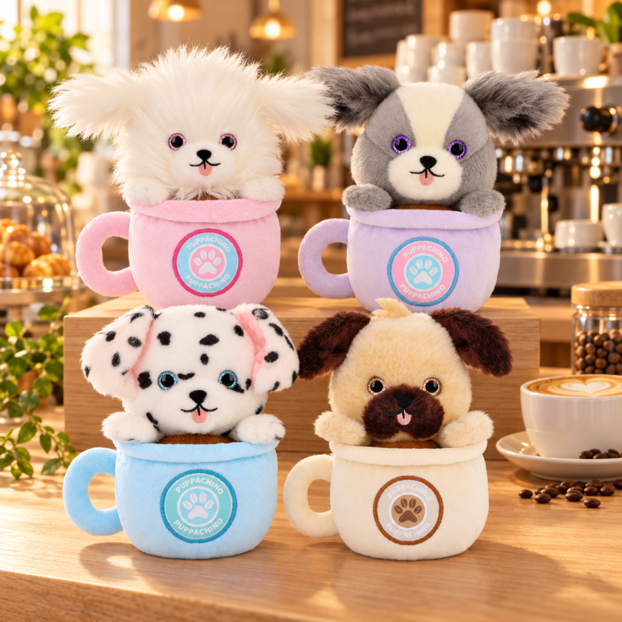 Keel Toys Café Cute Puppachino Soft Toys – Puppy Plush - Collie Purple