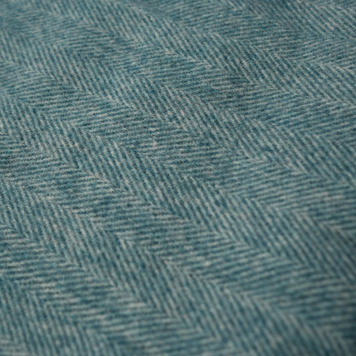 Recycled Wool Herringbone Blanket with Fringe - Soft Warm Throw - TURQUOISE