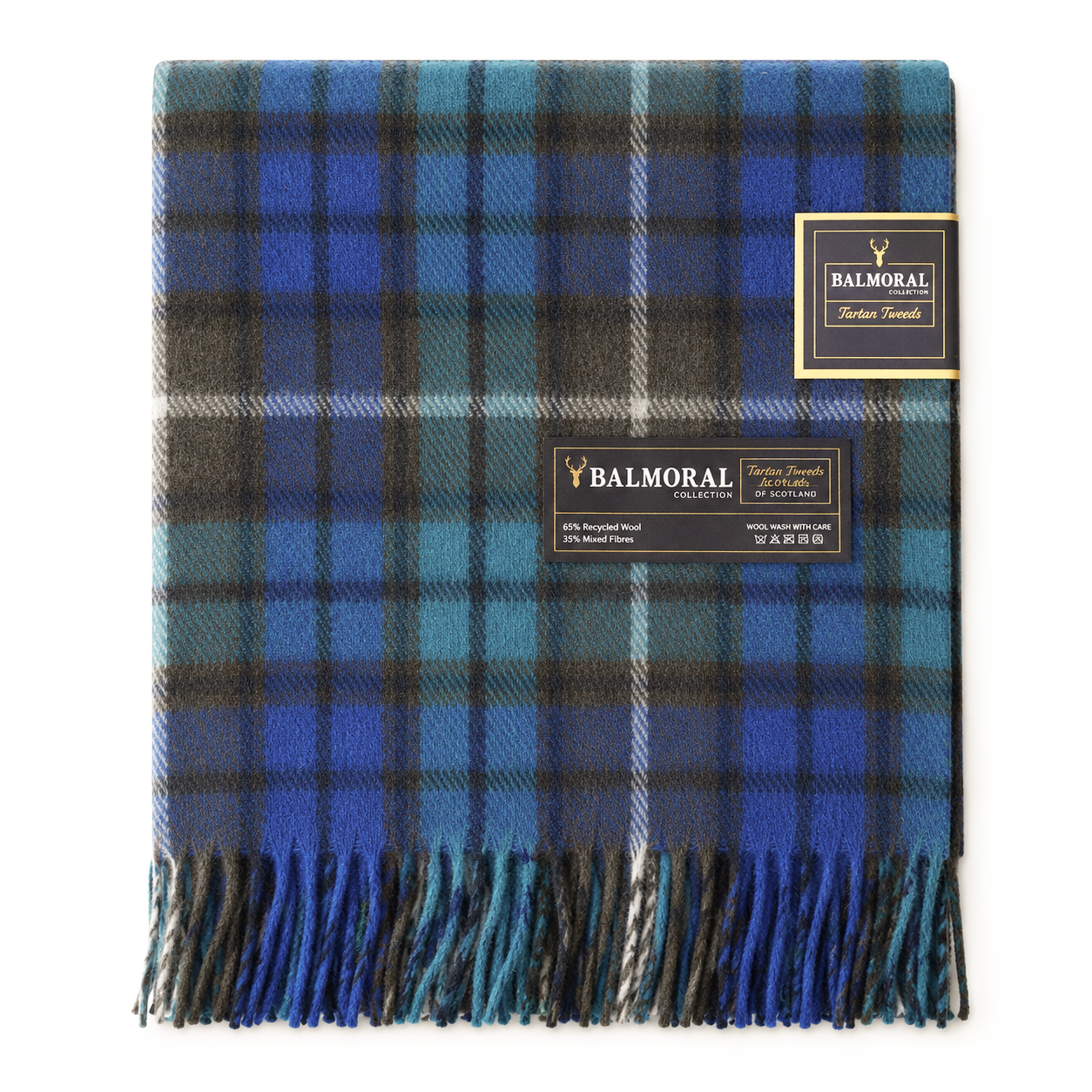 Balmoral Highland Wool Blend Scottish Tartan Blanket Throw - Recycled Wool - BUCHANAN BLUE