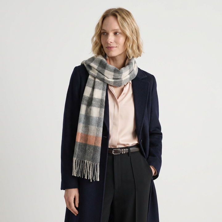 Edinburgh 100% Lambswool Scarf – Premium Soft Wool Wrap - GIANT CHEQUER TEL/GREY (24679)