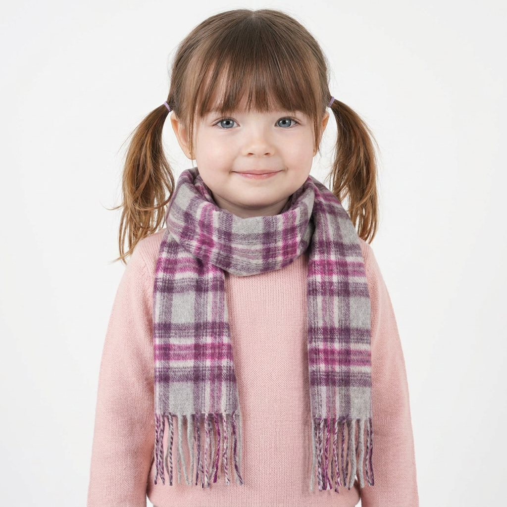 Kids 100% Cashmere Mini Scarf by Edinburgh Cashmere - Soft Luxury Children’s Scarf - Stewart Purple