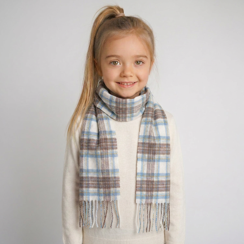 Kids 100% Cashmere Mini Scarf by Edinburgh Cashmere - Stewart Muted Blue