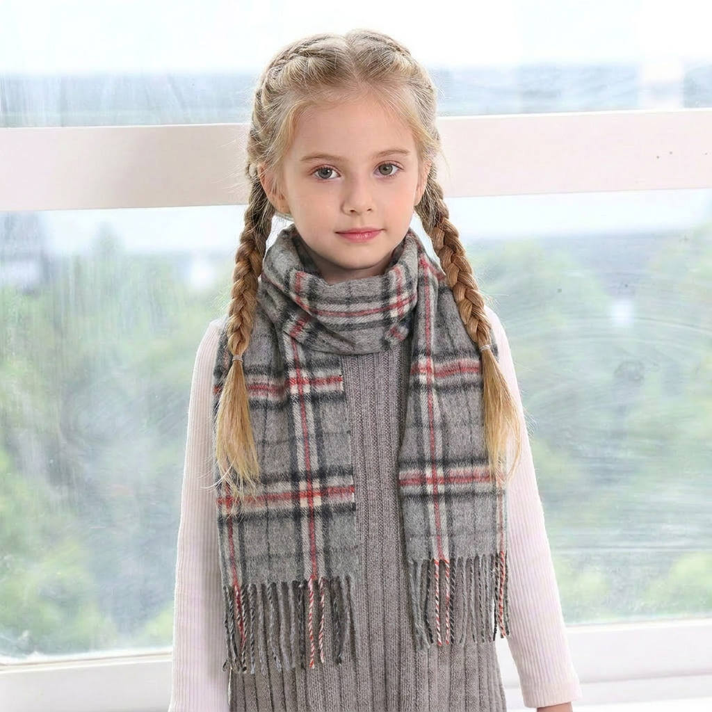 Kids 100% Lambswool Mini Scarf - Soft Luxury Children’s Winter Scarf - Thomson Grey