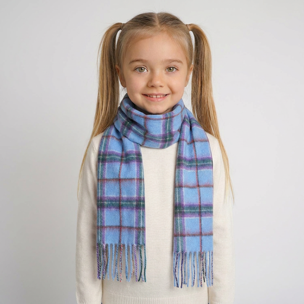 Kids 100% Lambswool Mini Scarf - Soft Luxury Children’s Winter Scarf World Peace Tartan