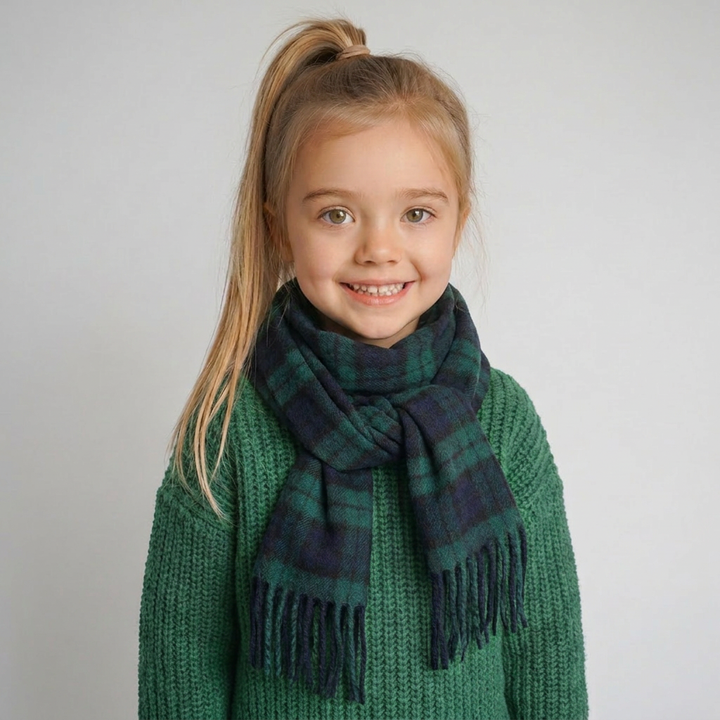 Kids 100% Lambswool Mini Scarf - Soft Luxury Children’s Scarf - Black Watch