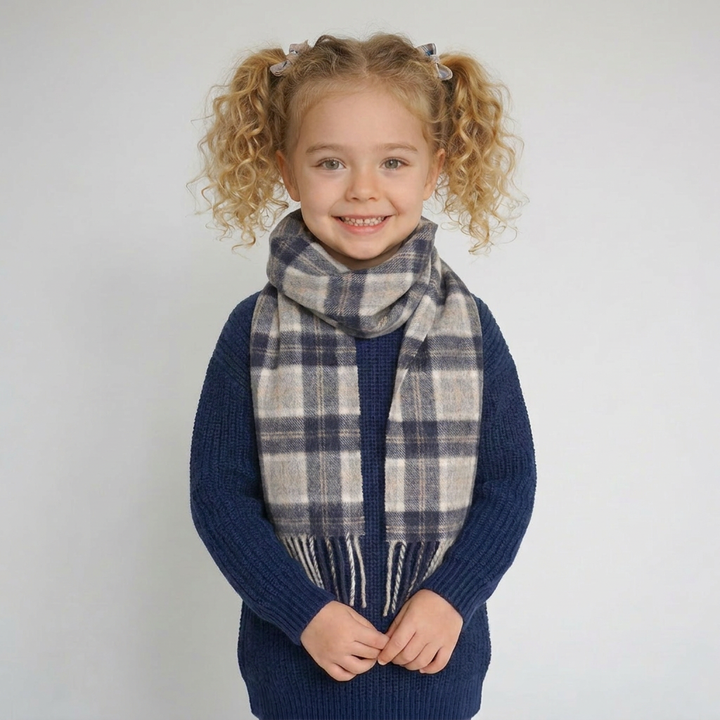 Kids 100% Lambswool Mini Scarf - Soft Luxury Children’s Winter Scarf - Bannockbane Silver
