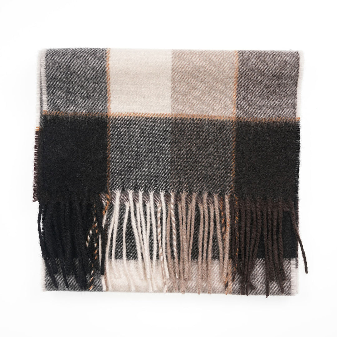 Tartan Weaving Mill 100% Pure Cashmere Scarf – Made in Scotland - BLOCK PINSTRIPE COCOA
