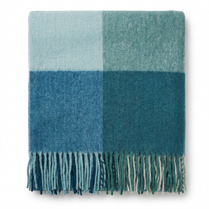 Highland Earth Tone Block Check Recycled Wool Blend Blanket - CANTON