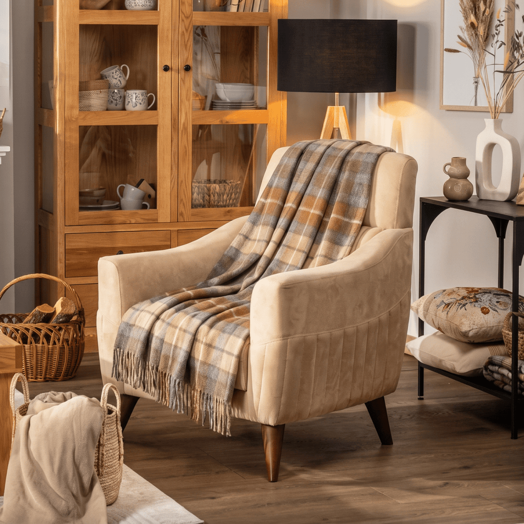 100% Pure Lambswool Blanket Throw – Luxury Soft Warm Wool Blanket - Home Décor - Buchanan Natural