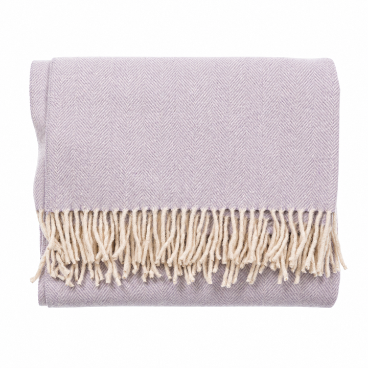 Recycled Wool Herringbone Knee Blanket – Pastel Fringed Throw - HEATHER
