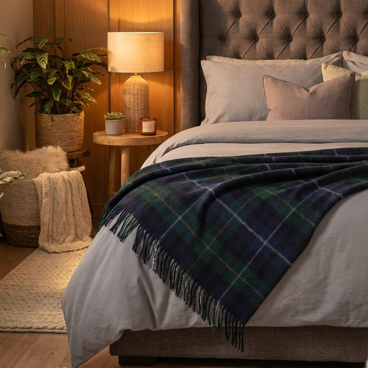 Scottish Tartan Wool-Blend Blanket Throw – Highland Comfort - MACNEIL OF BARRA