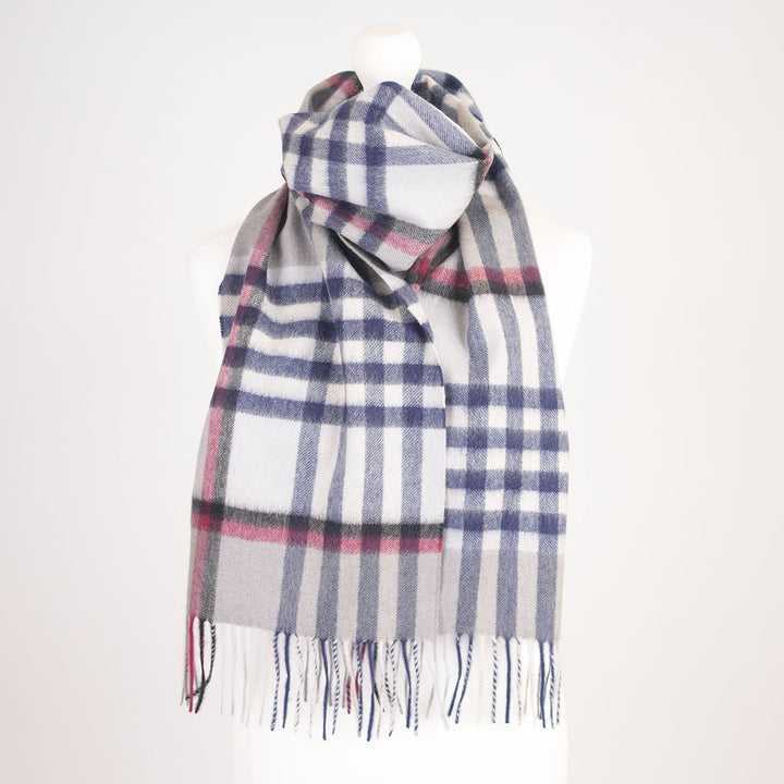 Edinburgh Cashmere Premium Lightweight Scarf - Ultra-Soft Luxury Wrap - Chequer Tartan-Navy