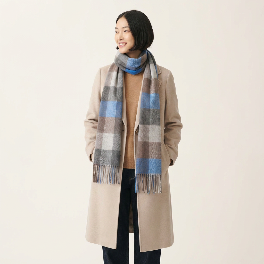 Tartan Weaving Mill 100% Pure Cashmere Scarf – Made in Scotland - COOL AZURE BLOCK