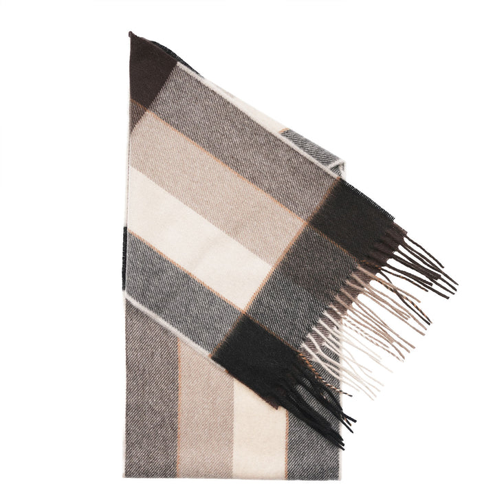 Tartan Weaving Mill 100% Pure Cashmere Scarf – Made in Scotland - BLOCK PINSTRIPE COCOA